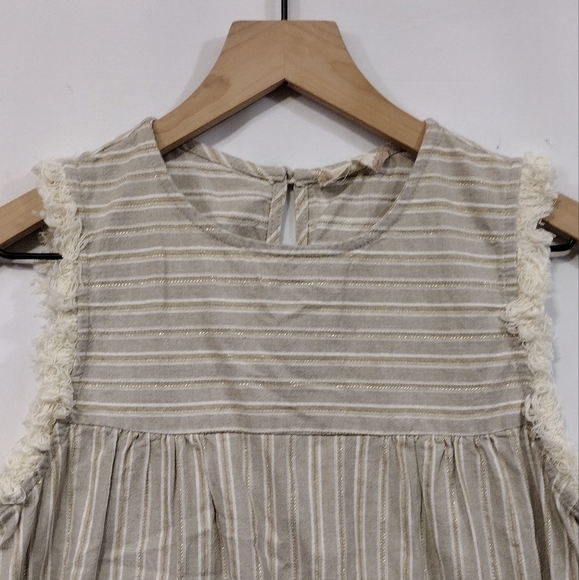 Altar'd State Linen Blend Babydoll Top Women's S Tan Gold Metallic Retro 90s Y2K - Picture 2 of 8